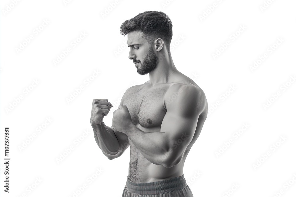 Fototapeta premium Bodybuilder showcasing strength and physique in a side profile during a fitness photoshoot