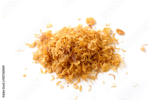 fried shallots on white background