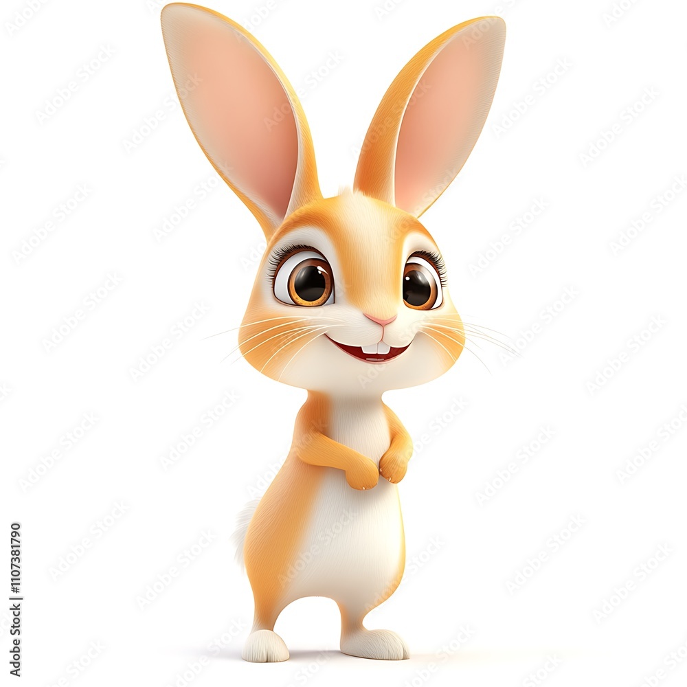 Fototapeta premium Charming 3D Rabbit, Cute Isolated Rabbit on White Background
