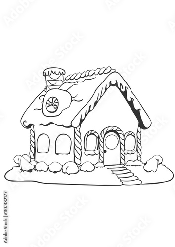 coloring book house in snow