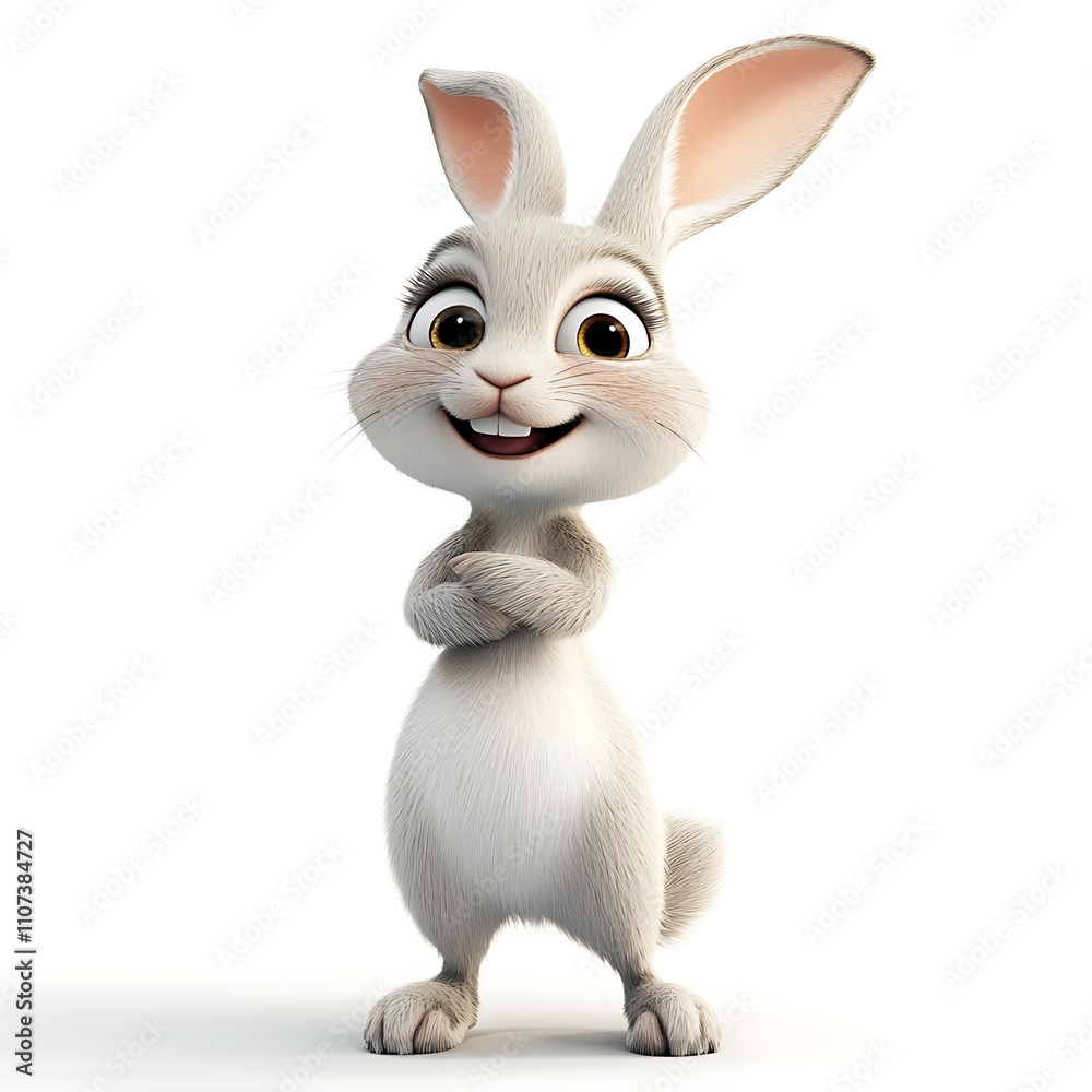 Fototapeta premium Charming 3D Rabbit, Cute Cartoon Rabbit on White Background