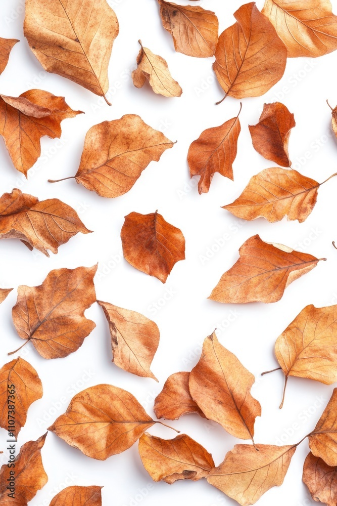 Naklejka premium Brown leaves on white surface