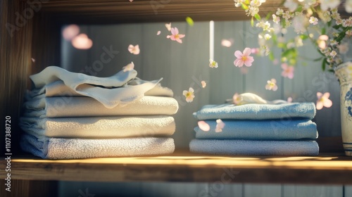 cozy and realistic scene of freshly washed clothes folded digital pic
