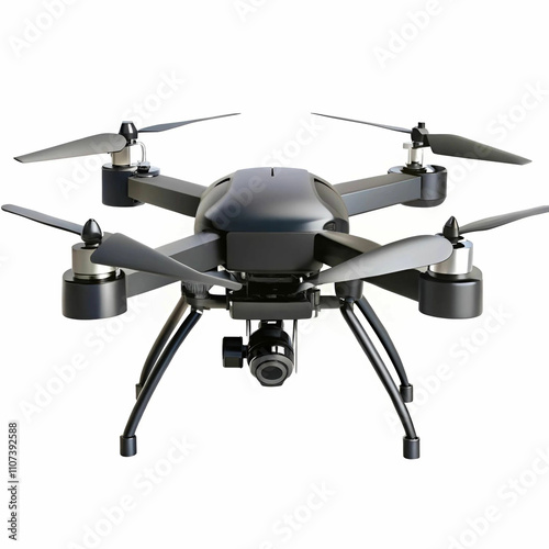 A sleek black drone hovering mid-air, showcasing its compact design,