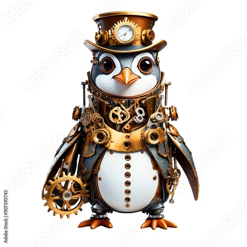 Portriat of a fantasy futuristic robot steampunk animal with mechanical gears illustration on isolated white background.
