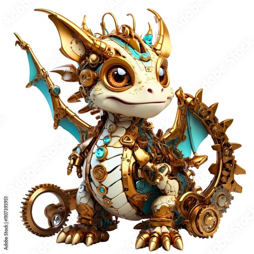 Portriat of a fantasy futuristic robot steampunk animal with mechanical gears illustration on isolated white background.
