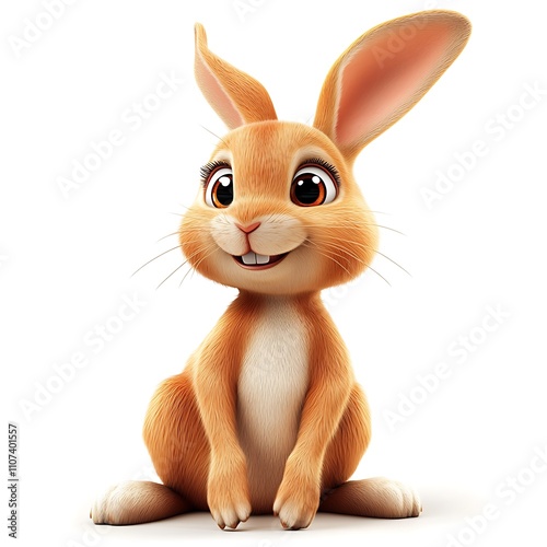 Charming 3D Rabbit, Youthful Rabbit on Isolated White Background