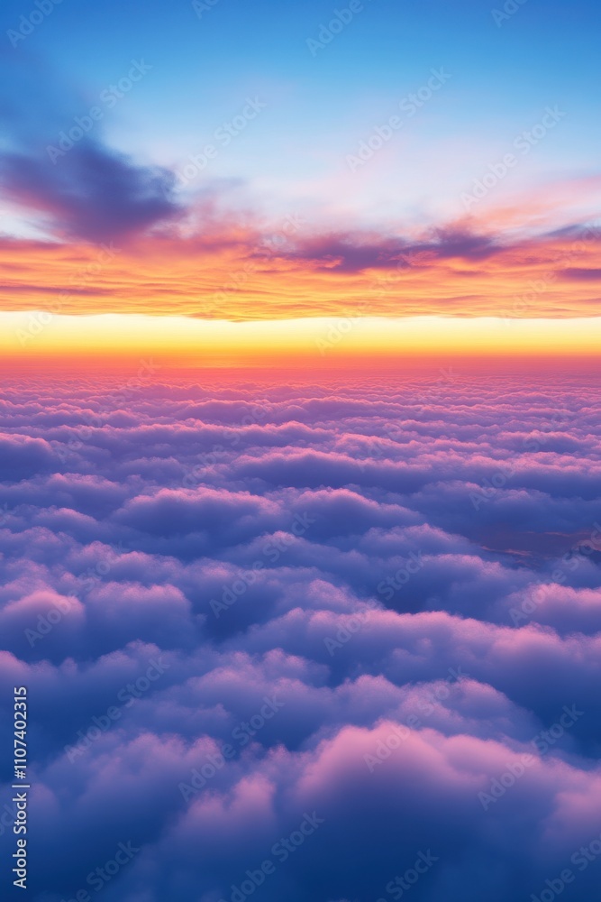 Vibrant sunrise over a sea of clouds, showcasing stunning hues of orange, pink, and blue in the morning sky. Vibrant sunrise over a sea of clouds, showcasing stunning hues of orange, pink, and blue in the morning sky.