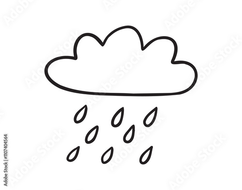 Cloud with rain hand drawn doodle icon. Outline drawing cloud with rain