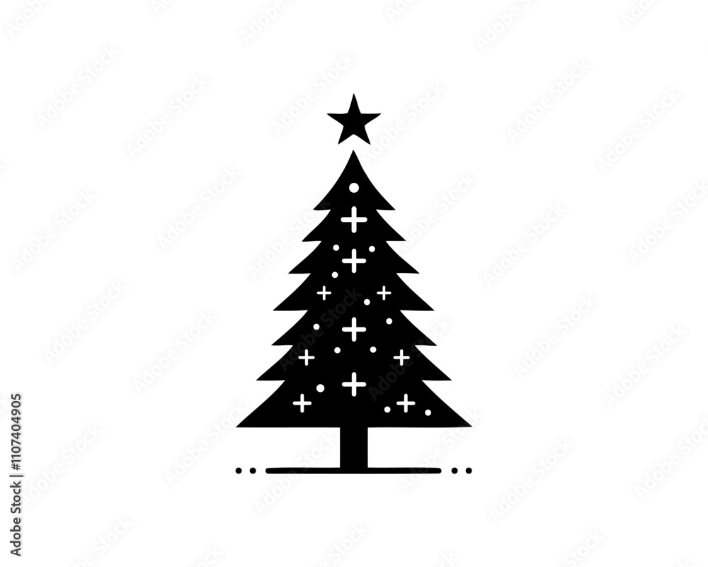 Fototapeta premium Christmas tree silhouette vector. Black christmas tree flat design icon. 