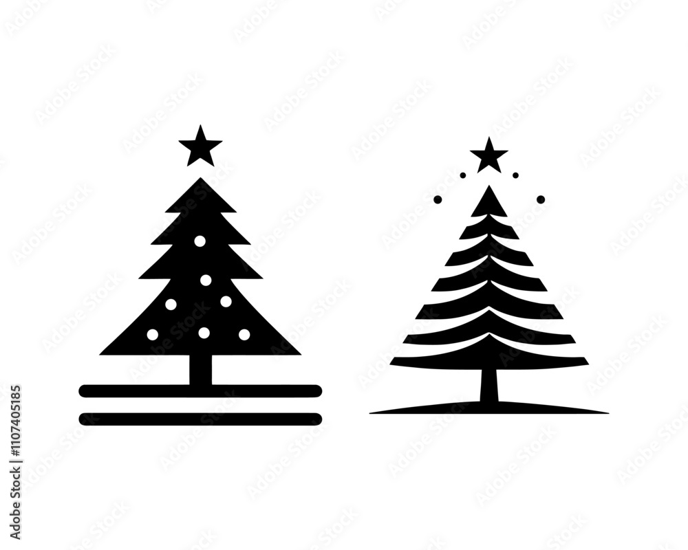 Obraz premium Christmas tree silhouette vector. Black christmas tree flat design icon. 