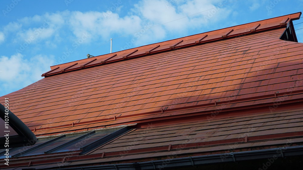 Fototapeta premium Red roof of an old house in Japan