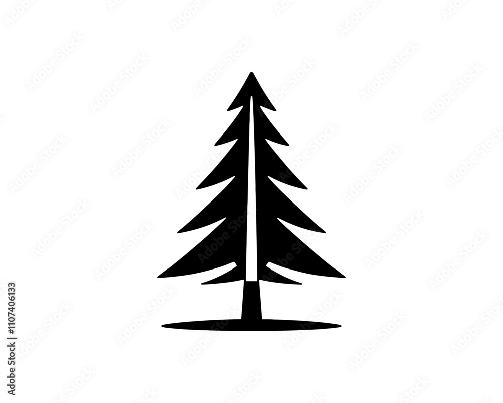 Obraz premium Christmas tree silhouette vector. Black christmas tree flat design icon. 