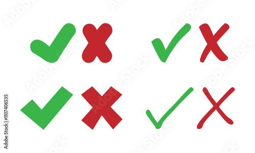 Green check mark and red cross symbols in flat styles