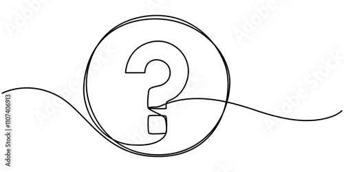 Question mark in a speech bubble, callouts with question mark inside continuous one line drawing, Line art question mark, Question Line Icon, Hand drawing on white page with marker a question mark.