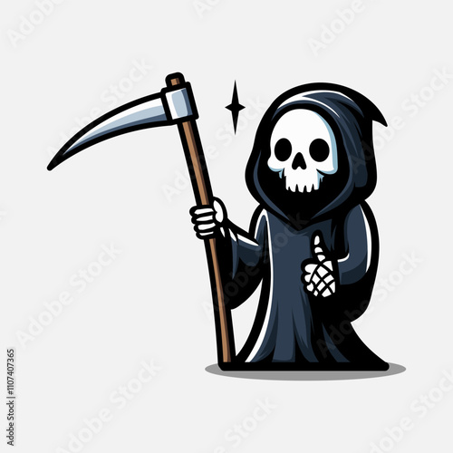 Set of cute grim reaper illustration. Element for halloween design. Spooky and horror. Vector Eps 10