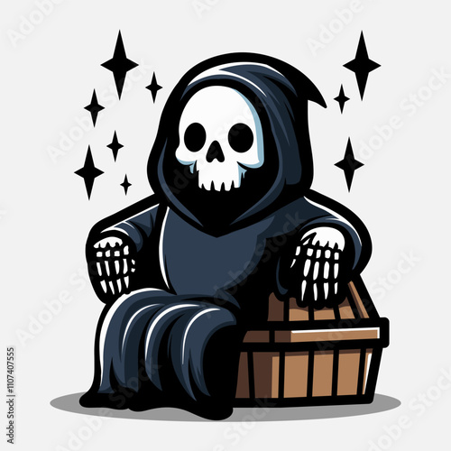 Set of cute grim reaper illustration. Element for halloween design. Spooky and horror. Vector Eps 10