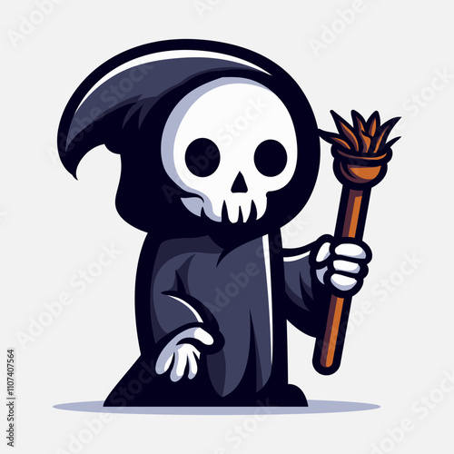 Set of cute grim reaper illustration. Element for halloween design. Spooky and horror. Vector Eps 10