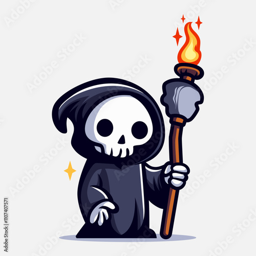 Set of cute grim reaper illustration. Element for halloween design. Spooky and horror. Vector Eps 10