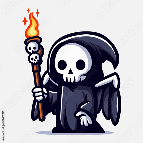 Set of cute grim reaper illustration. Element for halloween design. Spooky and horror. Vector Eps 10