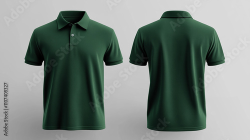 Front and back dark green polo shirt mockup