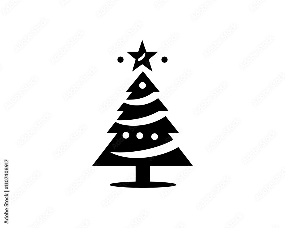 Fototapeta premium Christmas tree silhouette vector. Black christmas tree flat design icon.