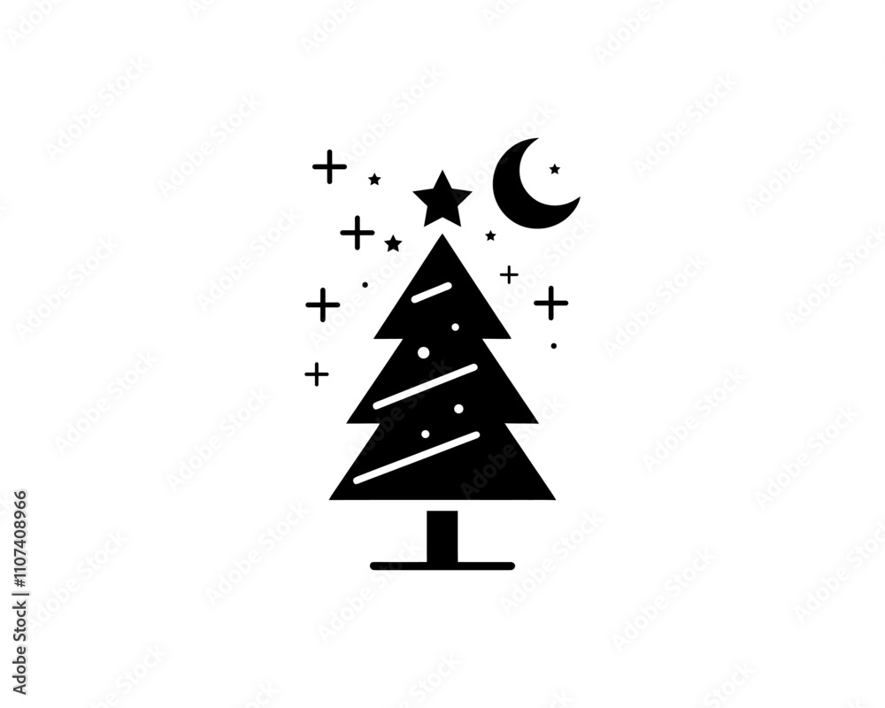 Fototapeta premium Christmas tree silhouette vector. Black christmas tree flat design icon.