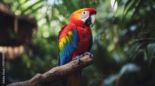 Colorful parrot sitting on a tree branch photo