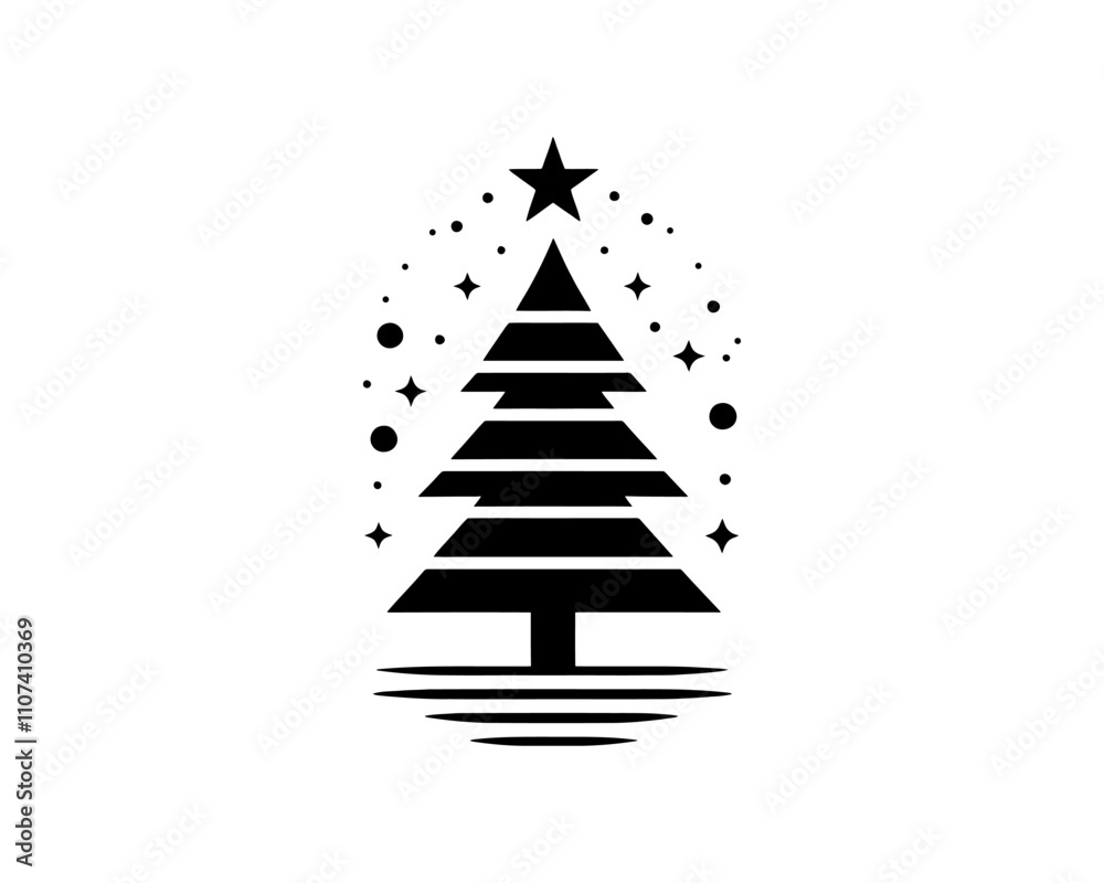 Fototapeta premium Christmas tree silhouette vector. Black christmas tree flat design icon. 