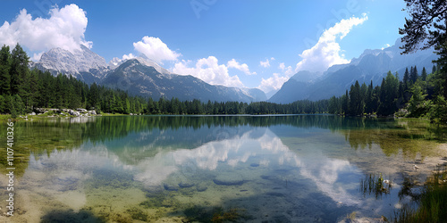 Beautiful landscape with river and mountains photo