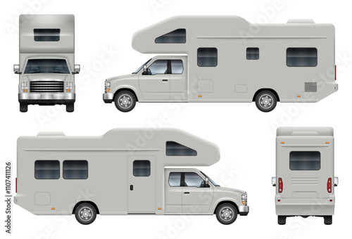 RV vector template. Vehicle branding mock up side, front, back view