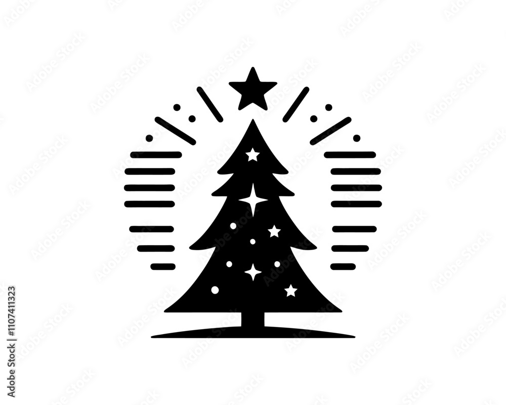 Obraz premium Christmas tree silhouette vector. Black christmas tree flat design icon.