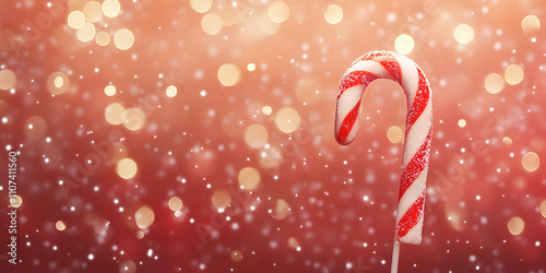 Candy Cane Against Festive Pink Bokeh Background photo