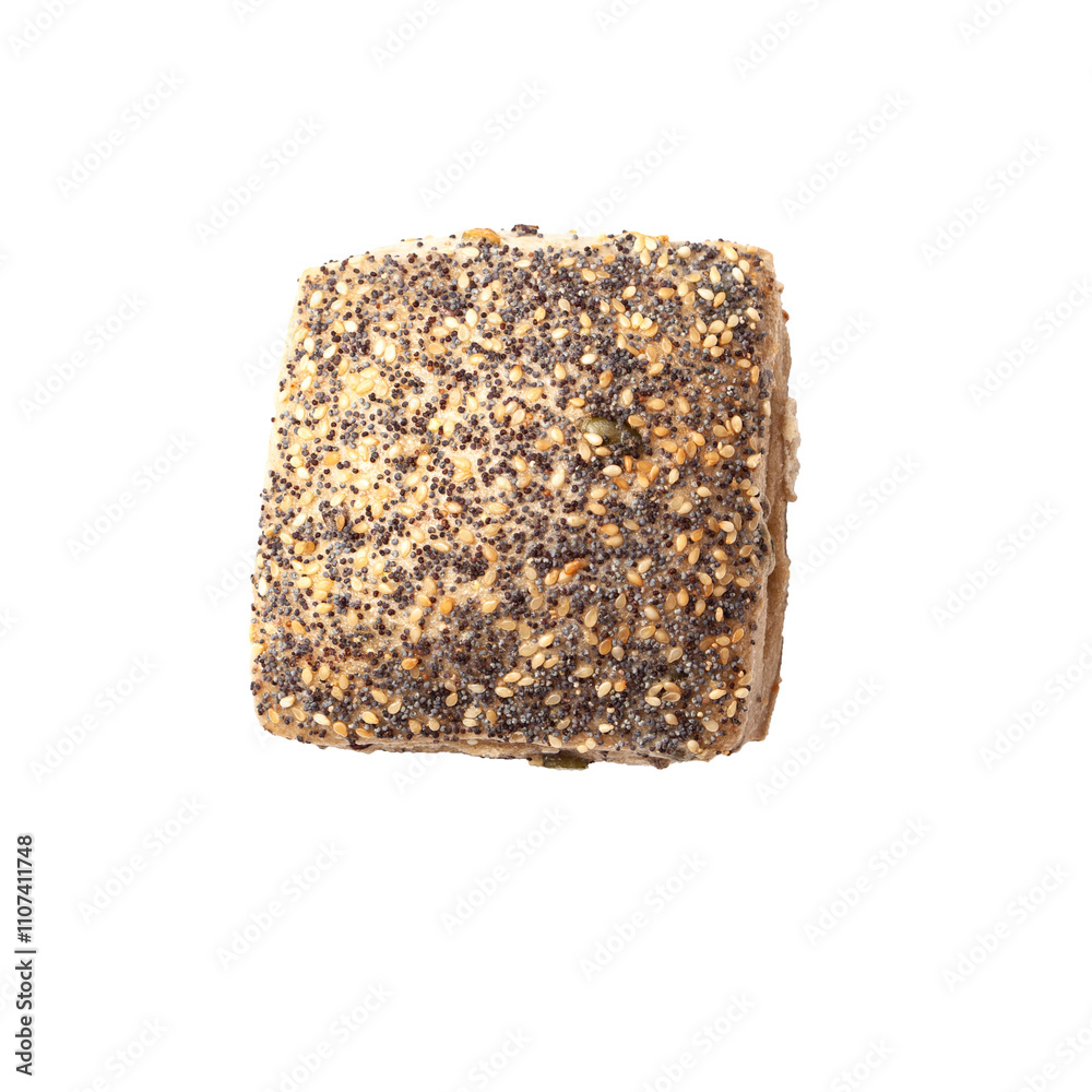 Mixed seed bread roll isolated on transparent background