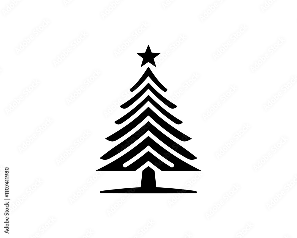 Fototapeta premium Christmas tree silhouette vector. Black christmas tree flat design icon. 