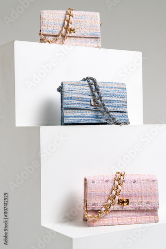 three purses isolated on white background