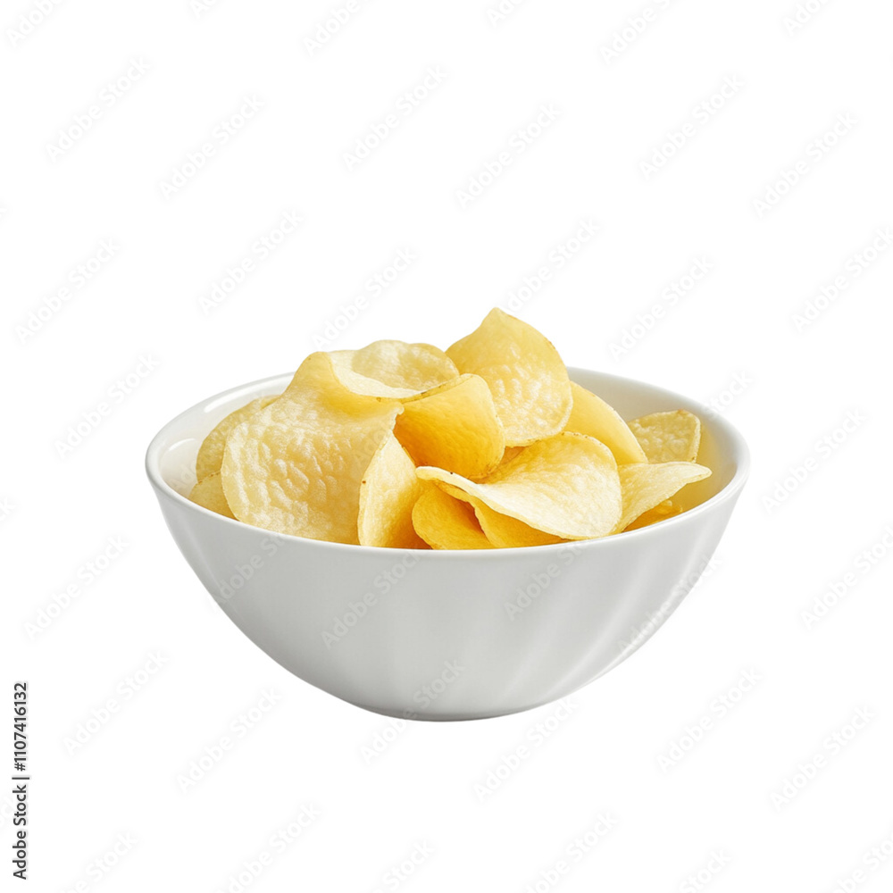 Crispy Potato Chips in a White Bowl Crispy Potato Chips in a White Bowl
