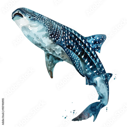 A watercolor painting of Whale Shark, isolated on a white background. Whale Shark vector.
