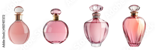Pink perfume bottle on transparent background