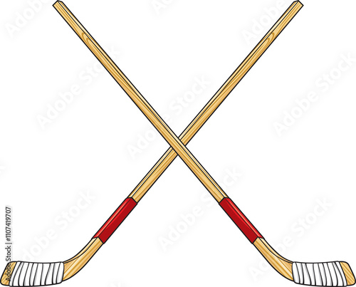 Crossed Ice Hockey Sticks Color. Vector Illustration.