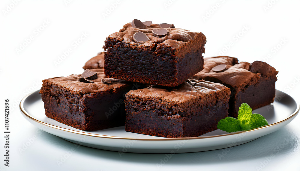 Chocolate brownies on plate on white background Chocolate brownies on plate on white background