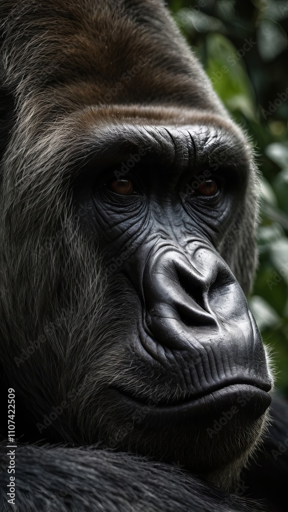 a closeup of dark gorilla a closeup of dark gorilla