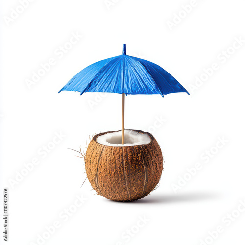 Wallpaper Mural Coconut with blue umbrella, tropical drink, summer vibes, refreshing, exotic. Perfect for beach parties or summer gatherings Torontodigital.ca