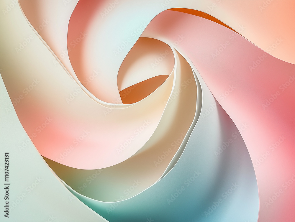 Obraz premium Abstrakcyjne kształty geometryczne w pastelowych kolorach, łagodne gradienty, prosta kompozycja, nowoczesny minimalistyczny styl