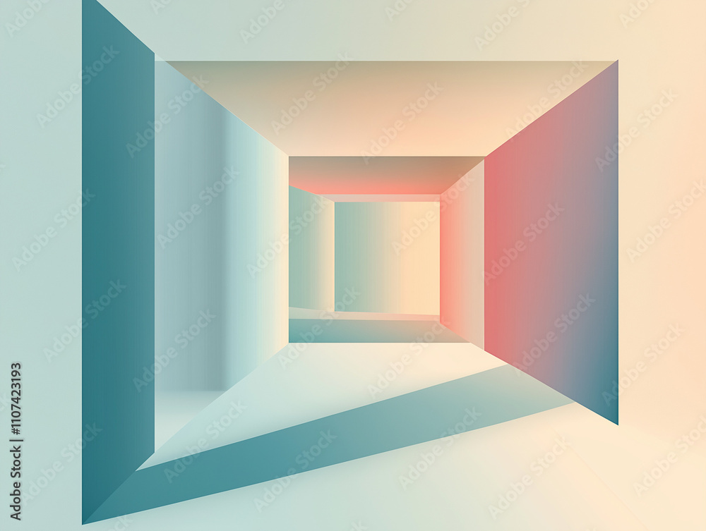Obraz premium Abstrakcyjne kształty geometryczne w pastelowych kolorach, łagodne gradienty, prosta kompozycja, nowoczesny minimalistyczny styl