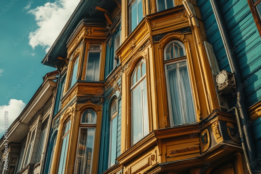 Obraz premium house building with old windows with ancient Italian style, full of colors