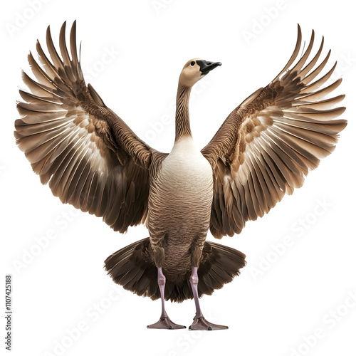 Elegant swan goose with wide-spread wings, perfect for nature, wildlife, and outdoor projects