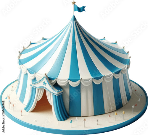 3D Circus Tent blue And White Stripped 