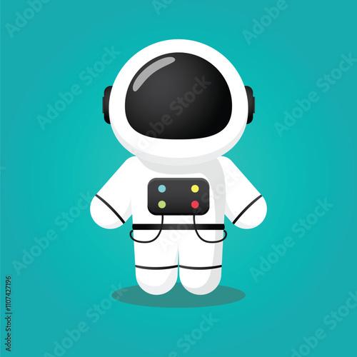 Space Man in space costume with blue background in minimal vector style. 2D cute cartoon character.