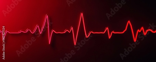 Health warning and monitoring concept. Red heartbeat line on a dark background representing health and vitality. photo